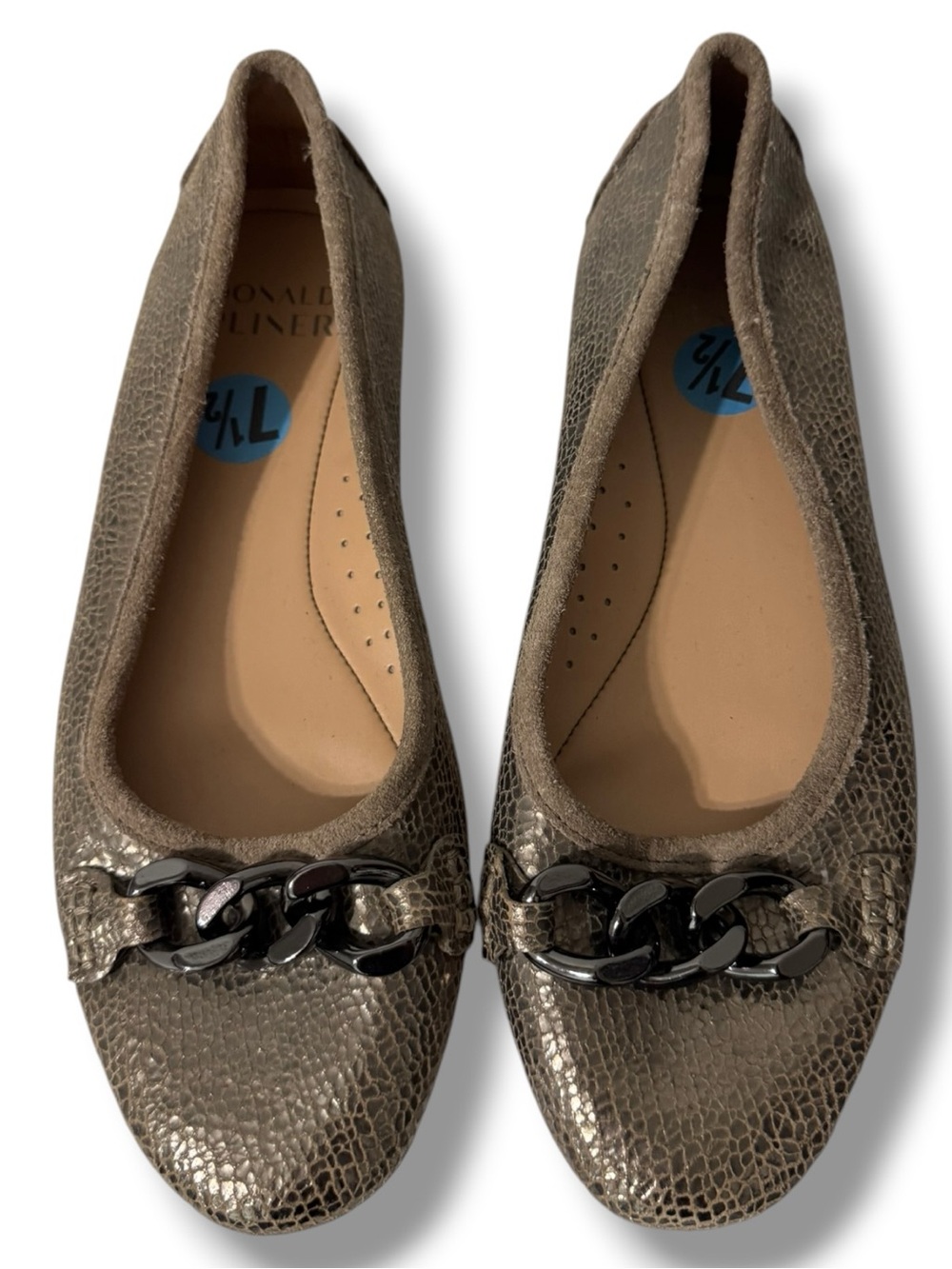 Donald Pliner Raya Leather Ballet Flats Women’s Size 7.5 Metallic Chain Accent